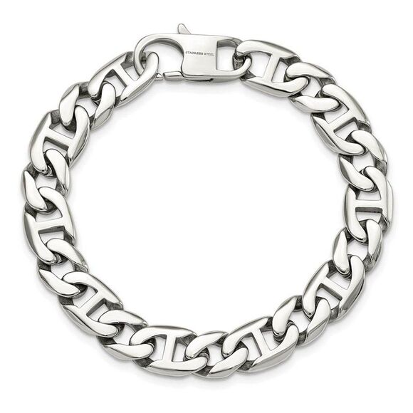 Men's 9mm Stainless Steel Oval and Anchor Chain Bracelet, 8.25 Inch - Picture 3 of 5